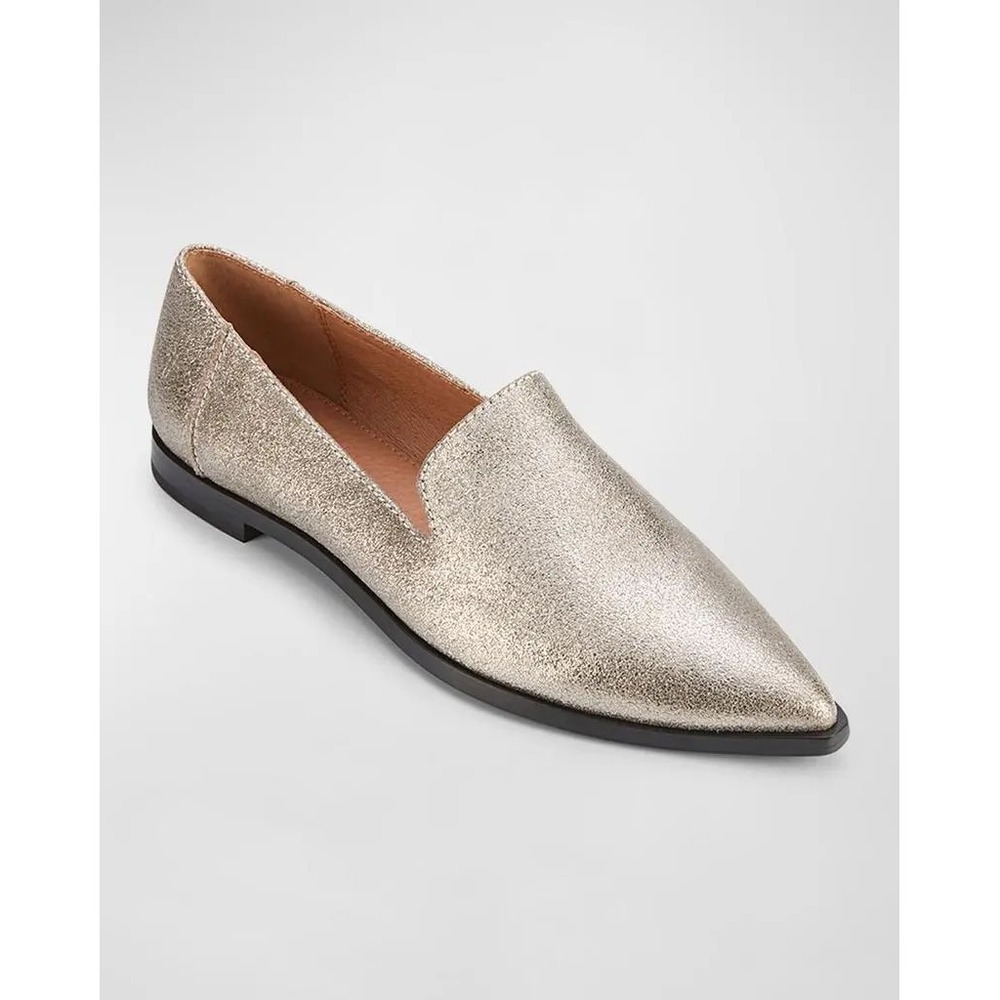 New Frye Kenzie Venetian Metallic Leather Flats Loafers in Pewter Size‎ 9